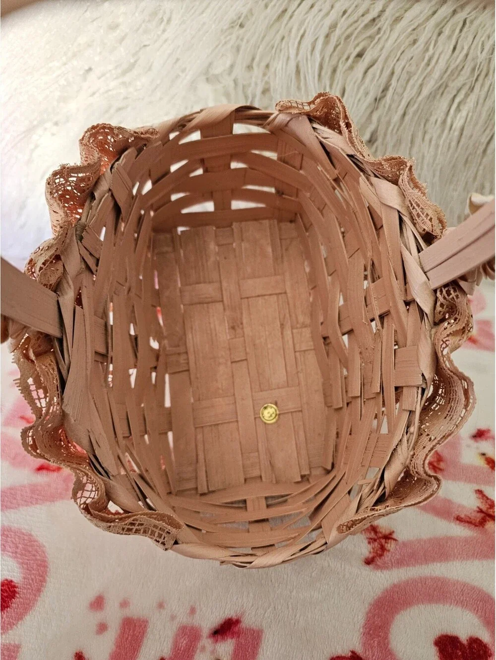 Vintage Hand-Woven Painted Basket Lace Pink 11X7.5 Philippines Floral Decor
